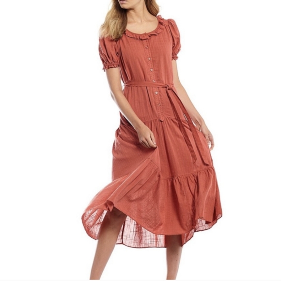 Chelsea & Violet Dresses & Skirts - Chelsea & Violet Orange Rust Prairie Boho Midi Cotton Dress Womens Size M